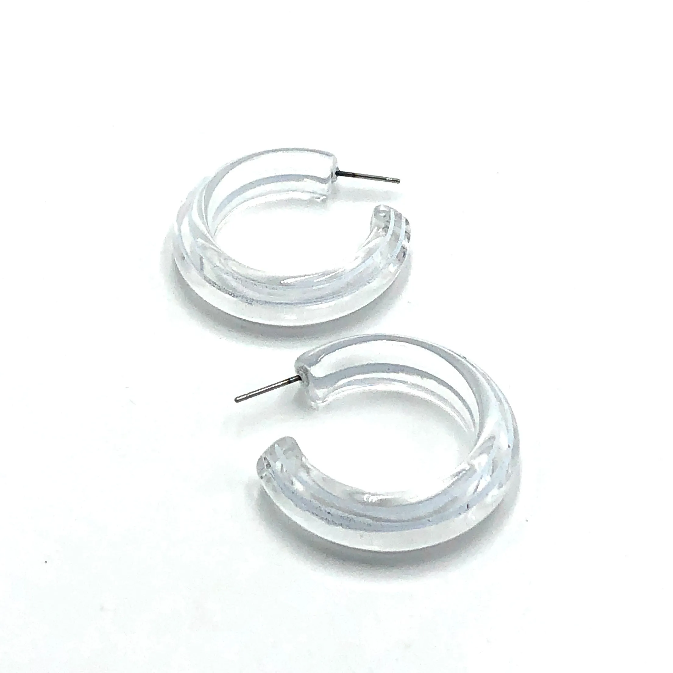 Clear & White Pinstripe Hoop Earrings