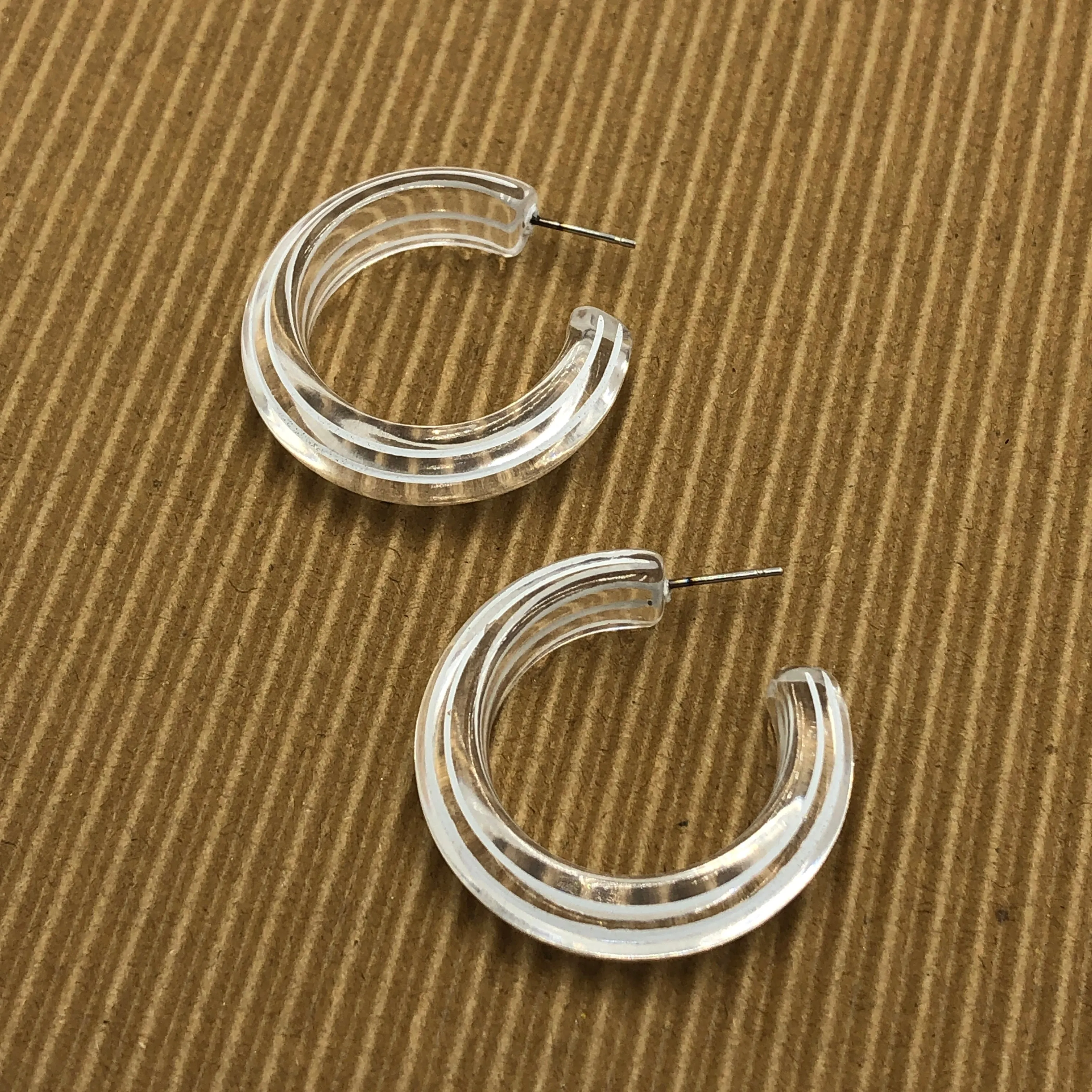 Clear & White Pinstripe Hoop Earrings