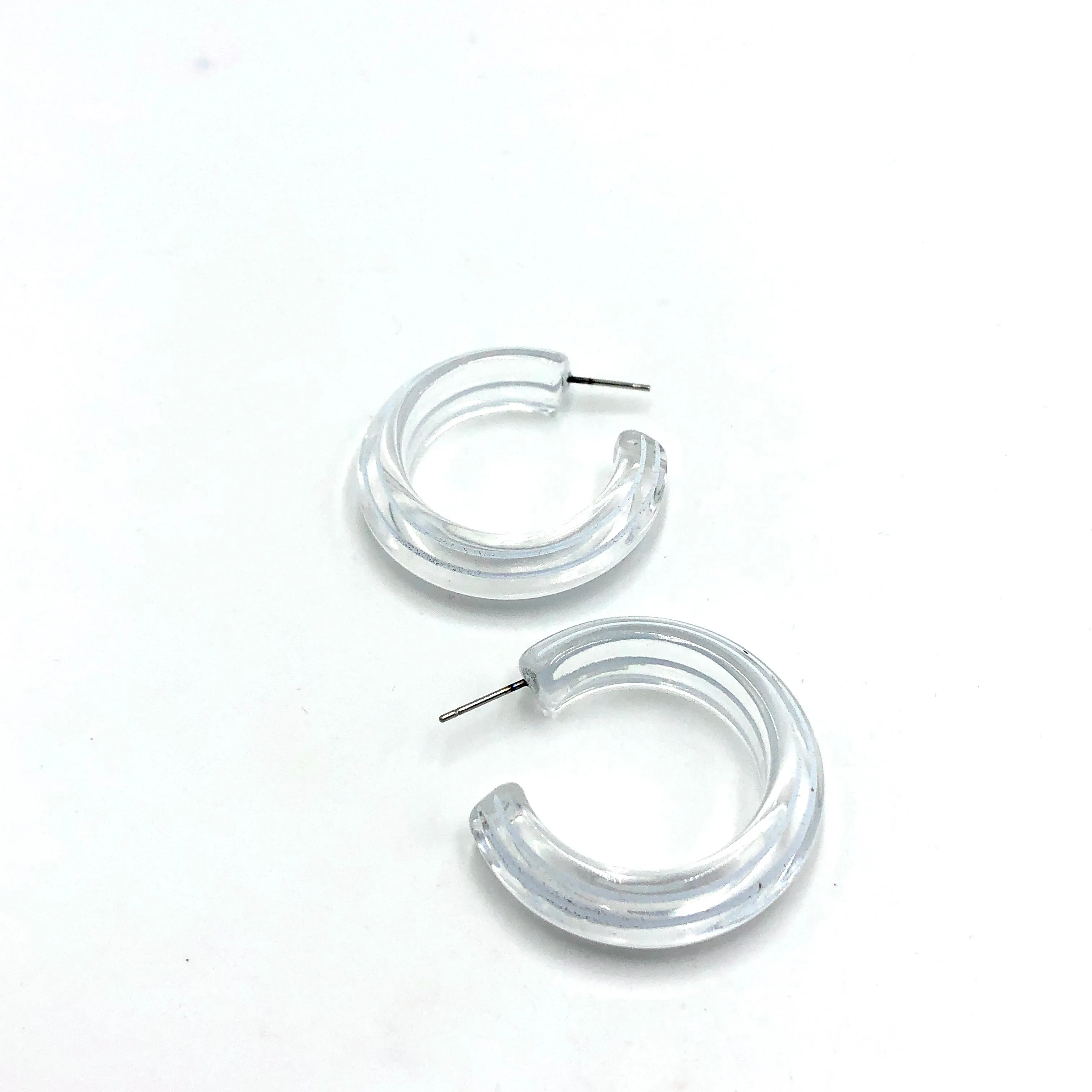 Clear & White Pinstripe Hoop Earrings