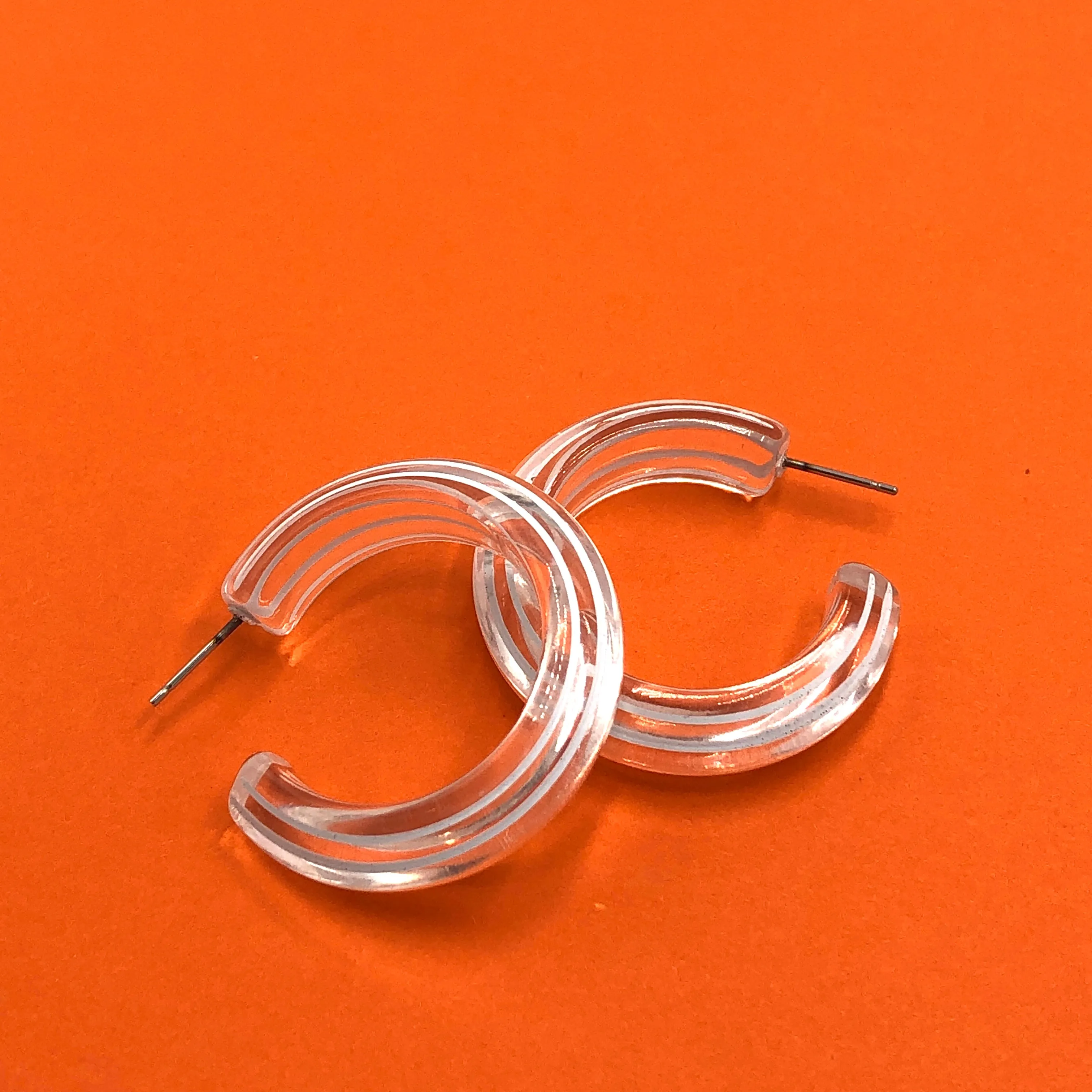 Clear & White Pinstripe Hoop Earrings