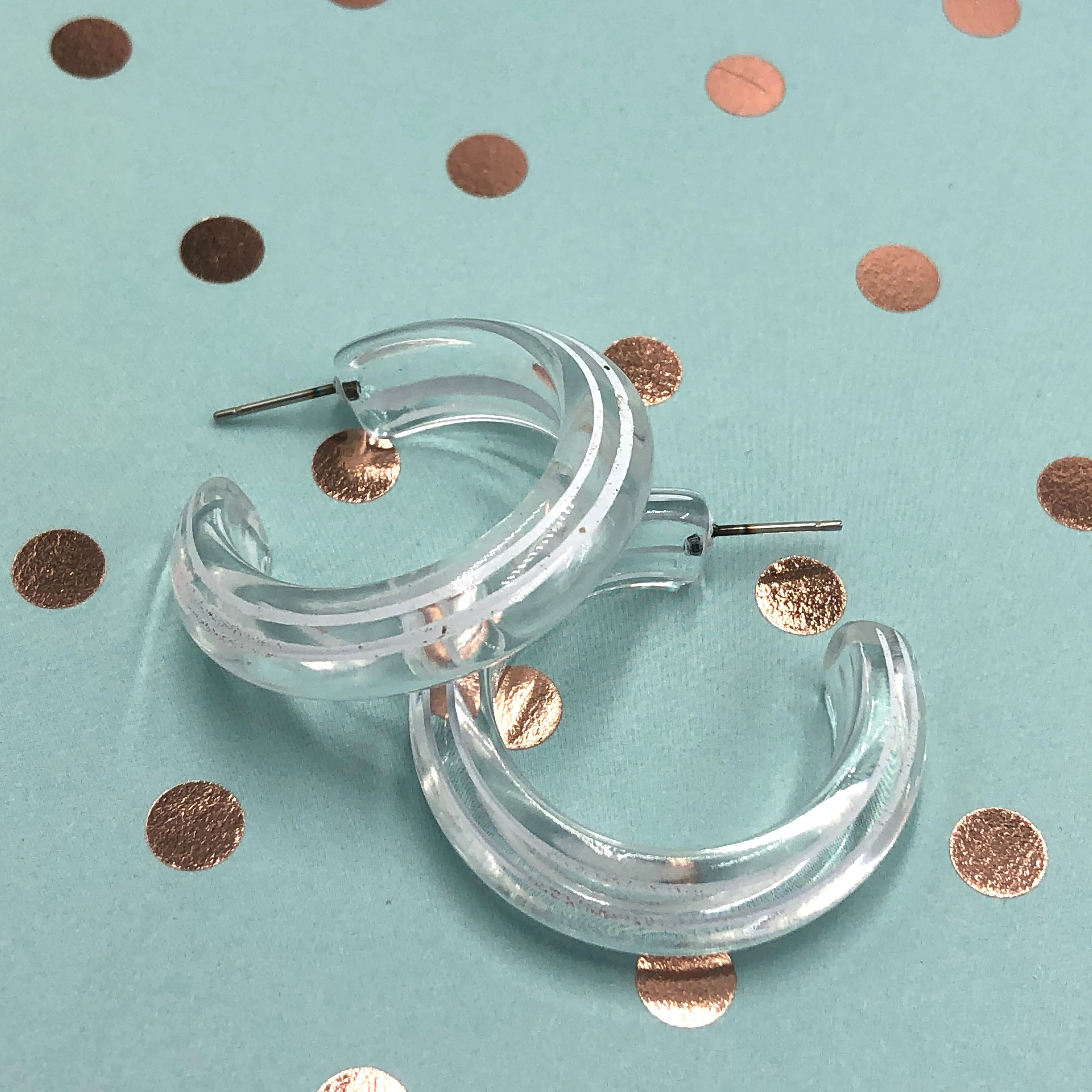 Clear & White Pinstripe Hoop Earrings