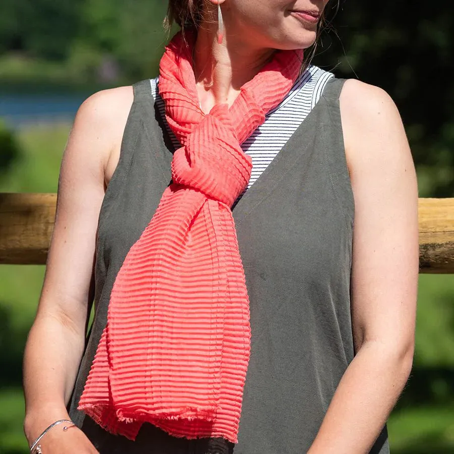 Coral Lightweight Crinkle Scarf