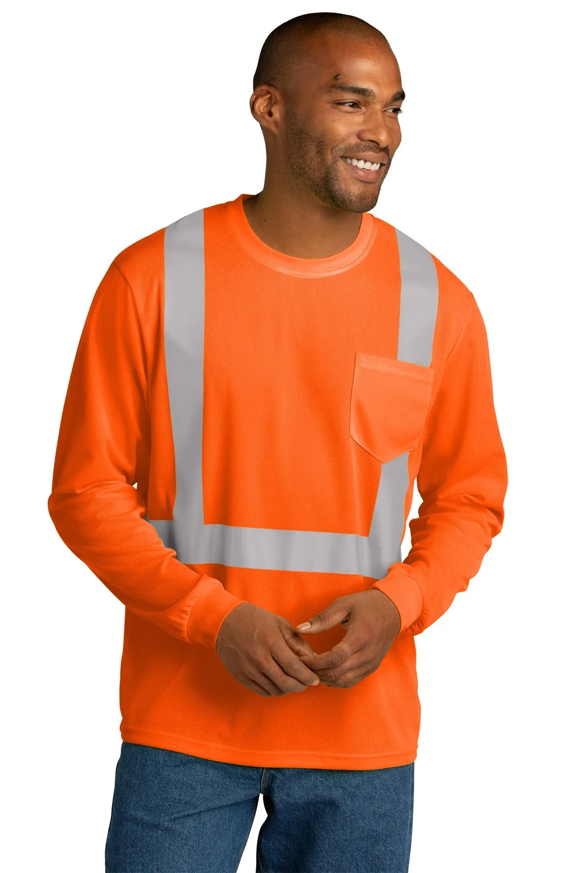 CornerStone ANSI 107 Class 2 Mesh Long Sleeve Custom Tee's, Safety Orange