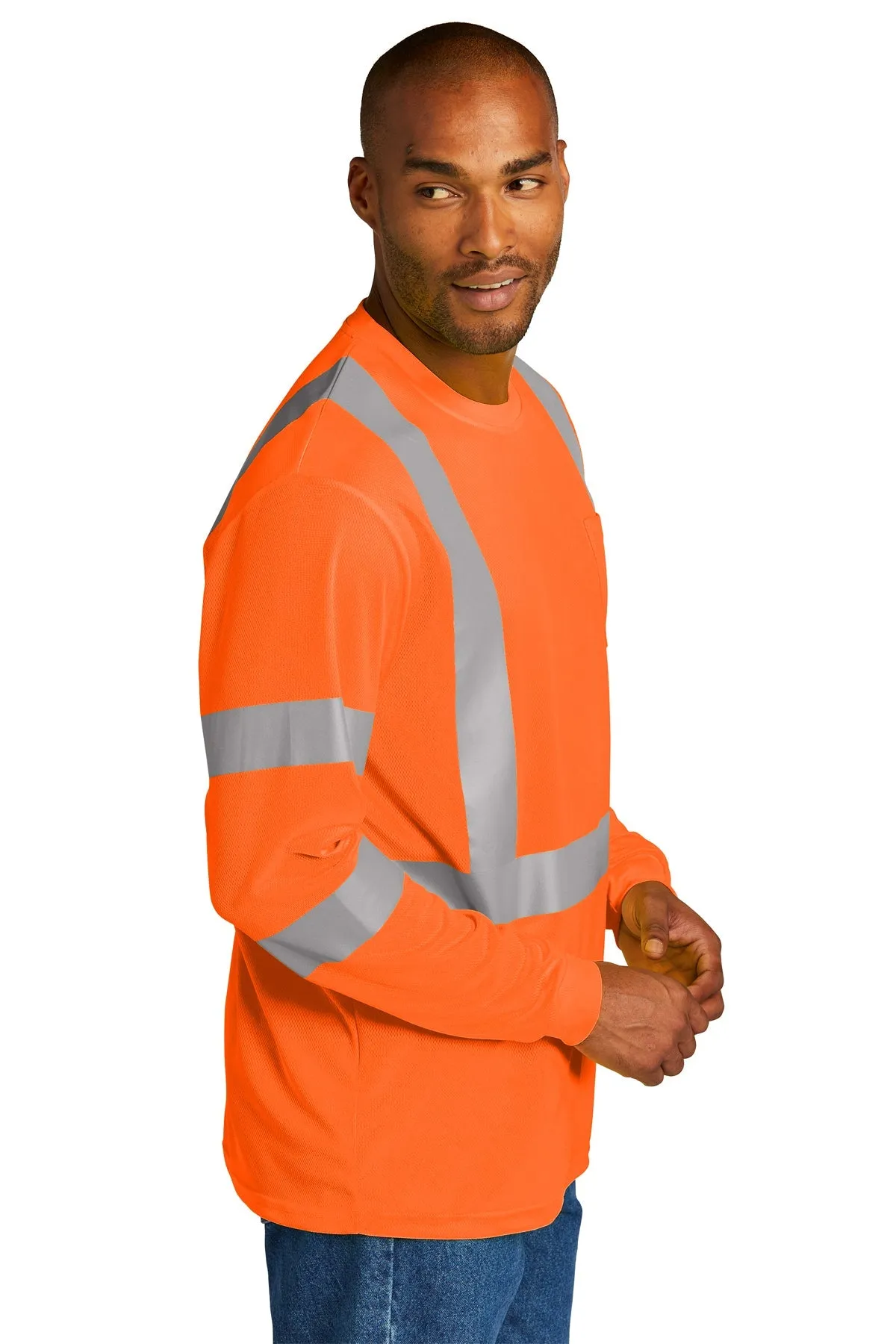 CornerStone ANSI 107 Class 3 Mesh Long Sleeve Custom Tee's, Safety Orange