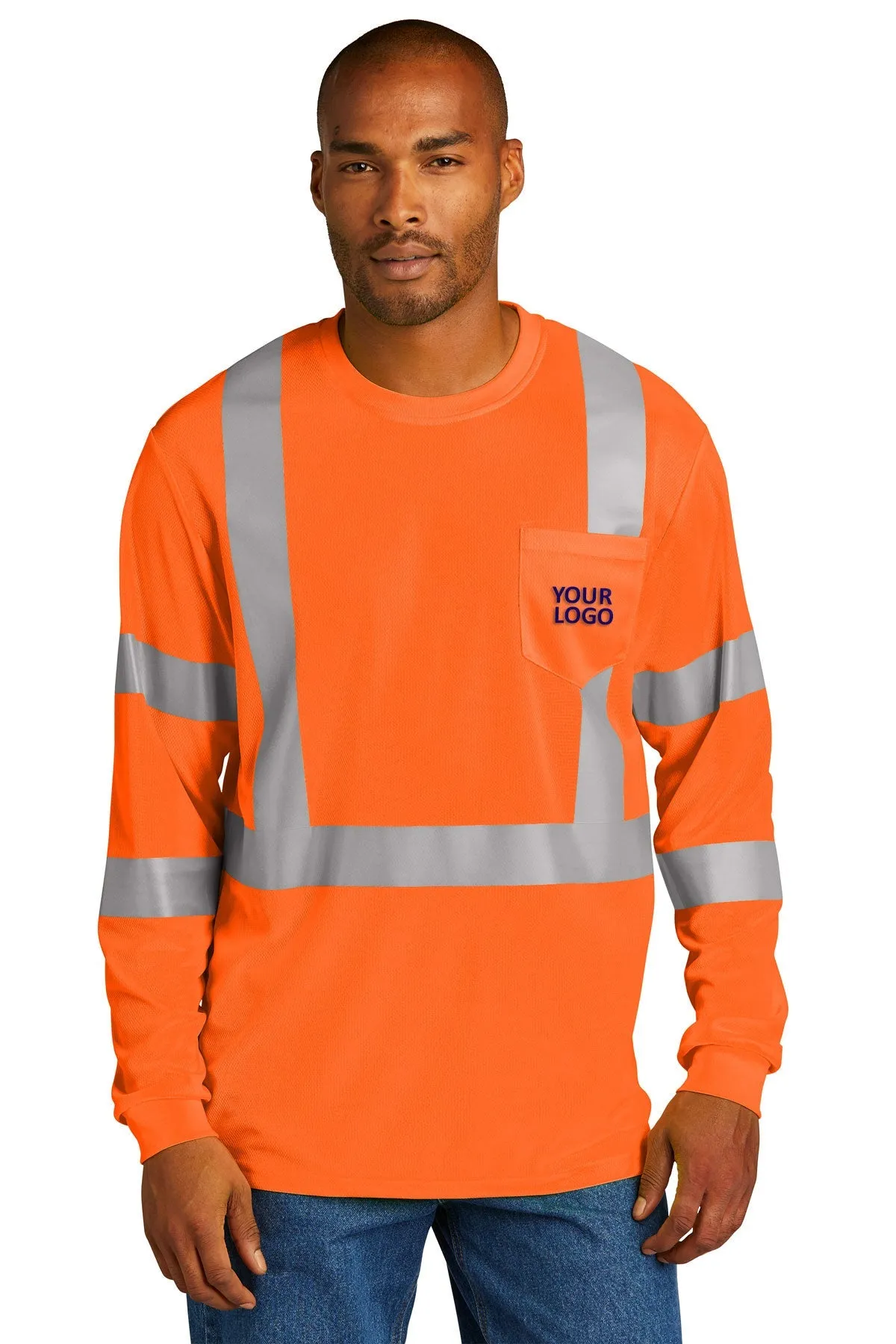 CornerStone ANSI 107 Class 3 Mesh Long Sleeve Custom Tee's, Safety Orange