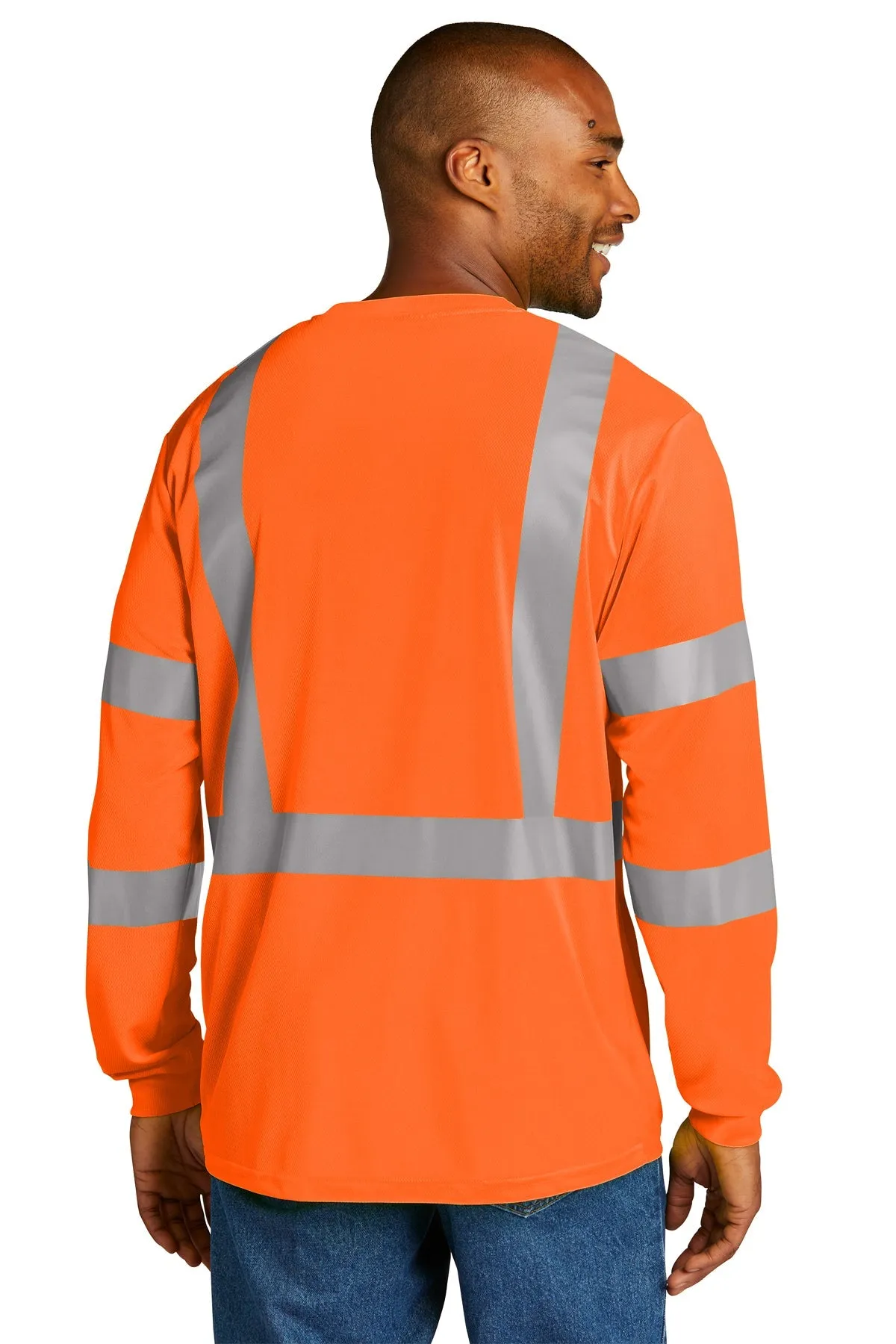 CornerStone ANSI 107 Class 3 Mesh Long Sleeve Custom Tee's, Safety Orange