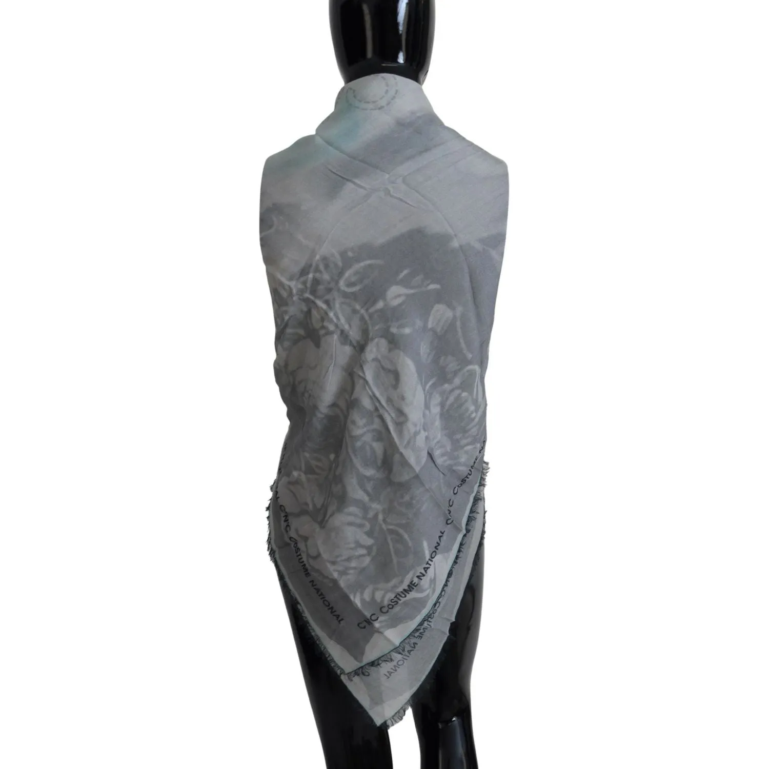 Costume National Chic Designer Grey Scarf with Fringes