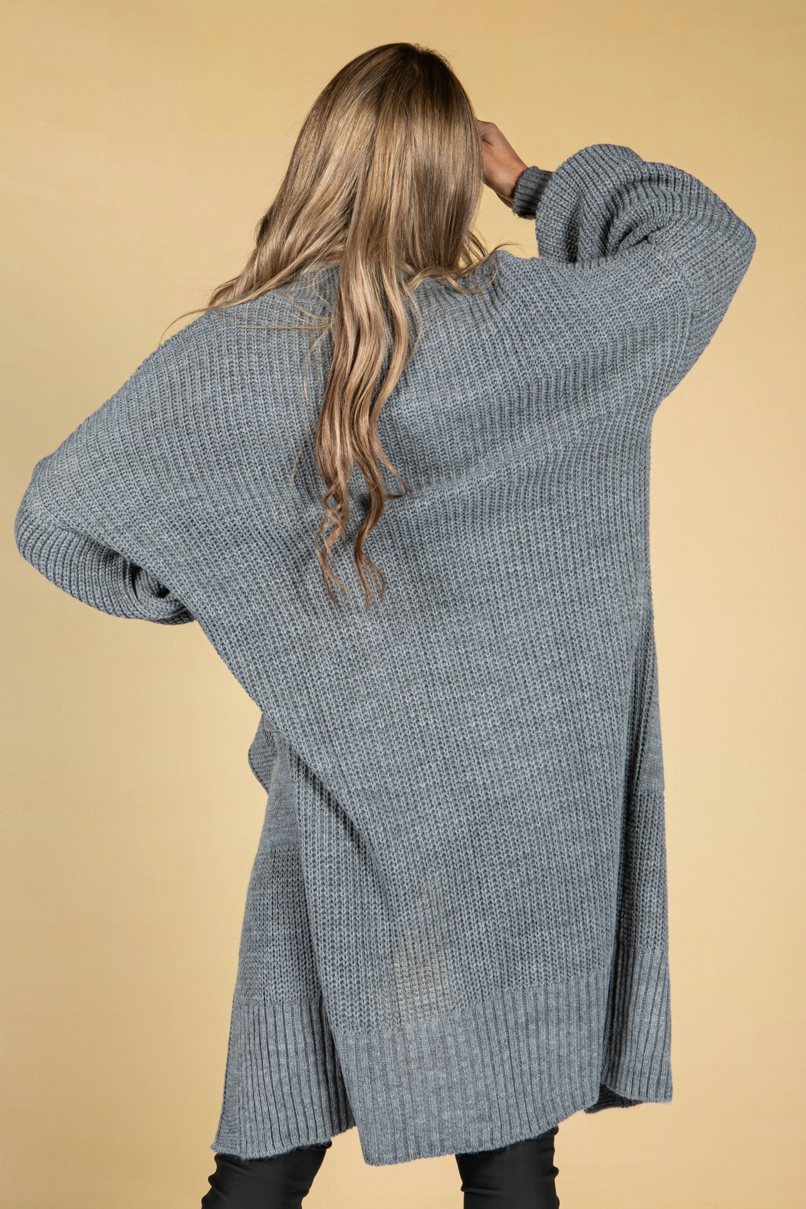 Cosy Chunky Knit Longline Cardigan in Cool Grey