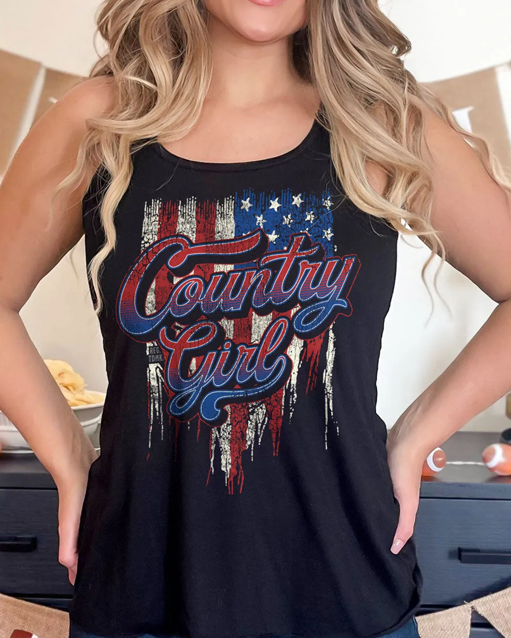 Country Girl® Women's Flowy Racerback Tank CG Flag