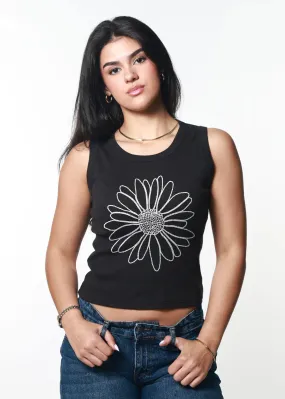 Daisy Outline Tank- Black