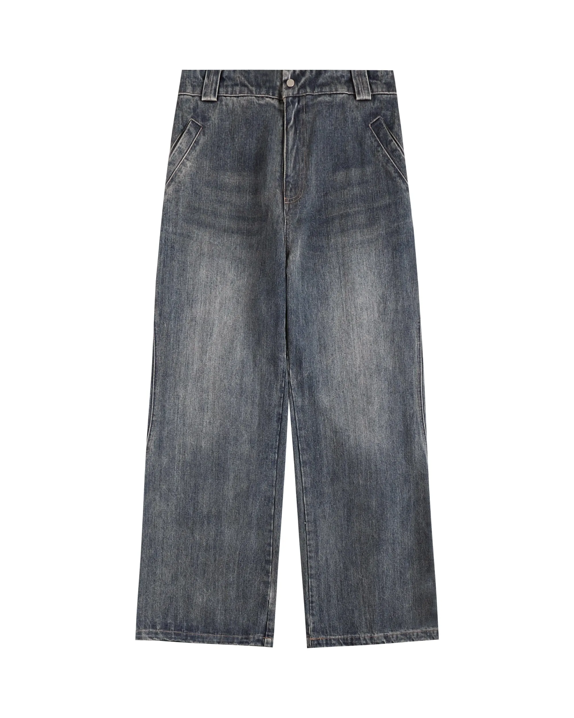 Deconstructed Washed Wide Leg Denim Jeans