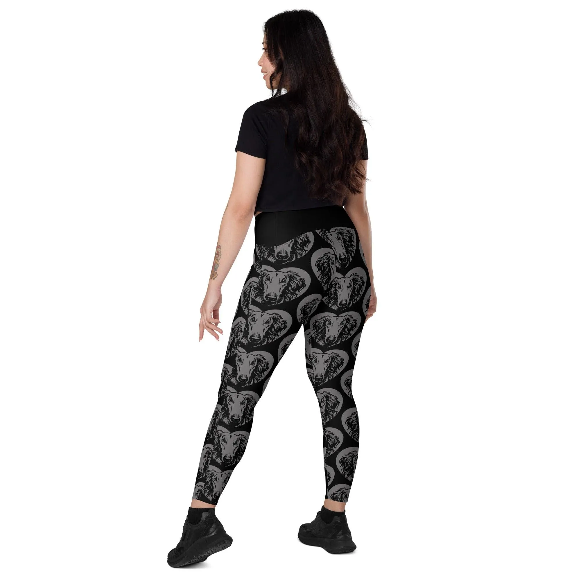 DOG BREED LEGGINGS with pockets - BORZOI - HERTTAHOUND - grey