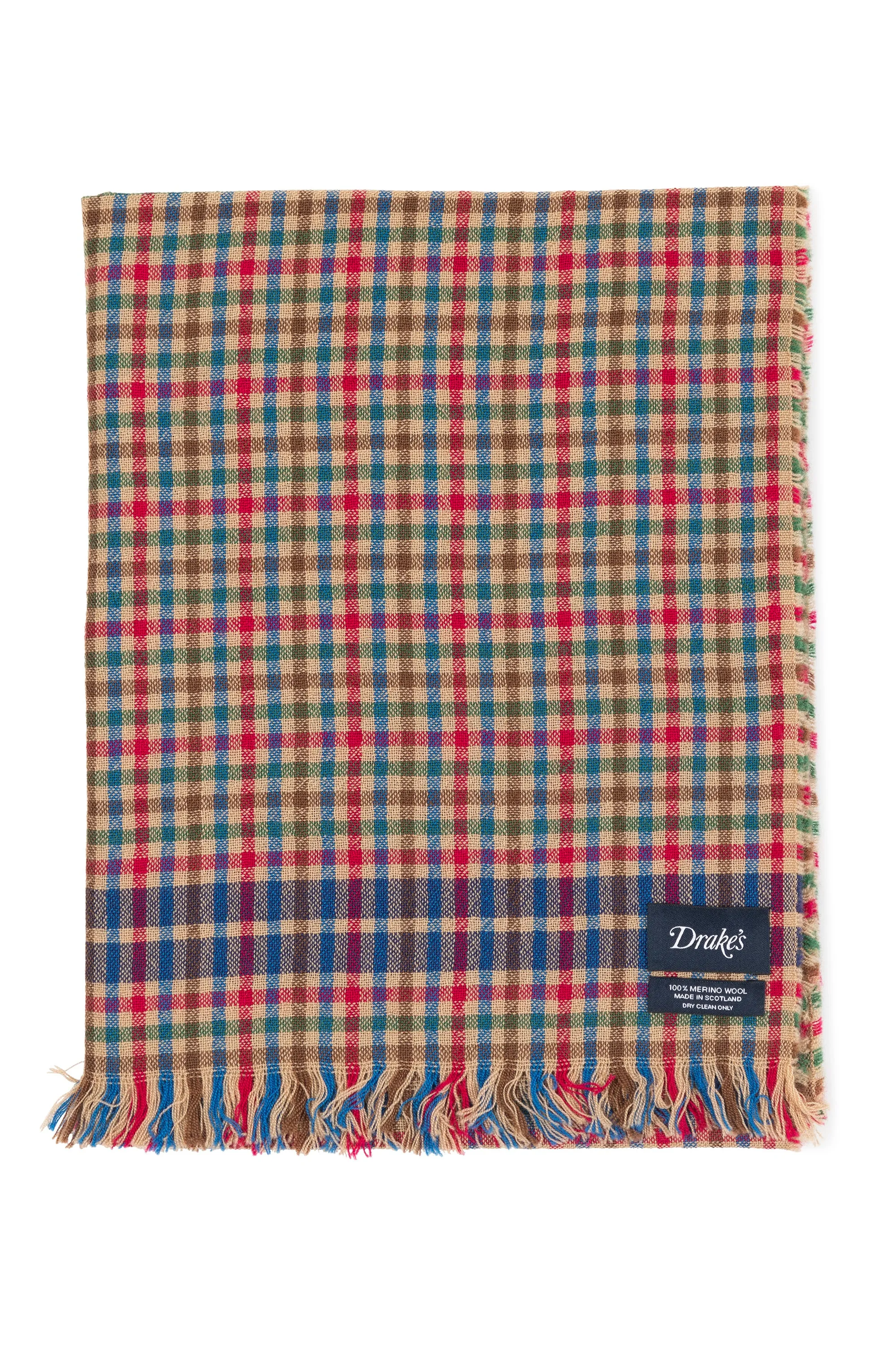 Drake's Brown Lightweight Merino Wool Check Scarf