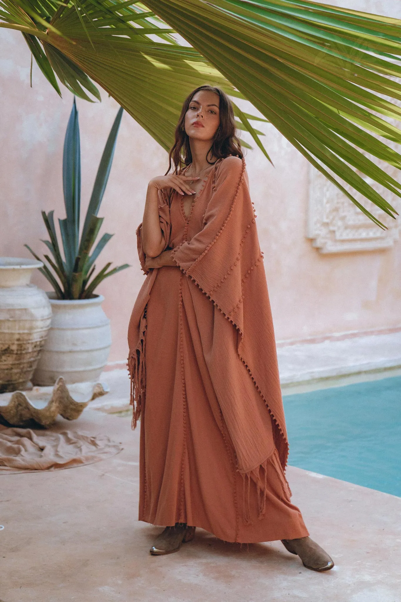 Dusty Pink Poncho Robe • Bridal Cover Up Women • Bohemian Kimono Overcoat