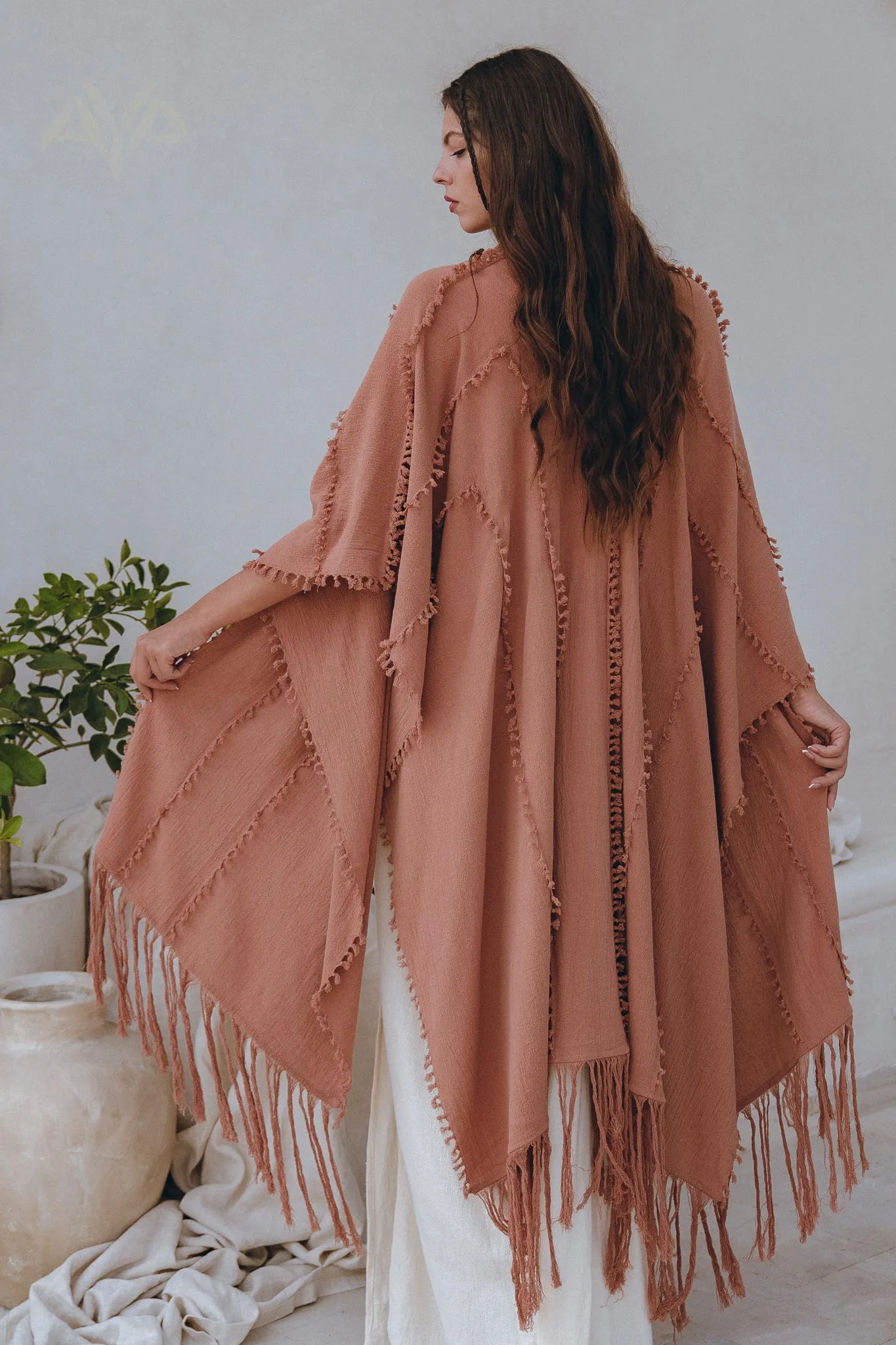 Dusty Pink Poncho Robe • Bridal Cover Up Women • Bohemian Kimono Overcoat