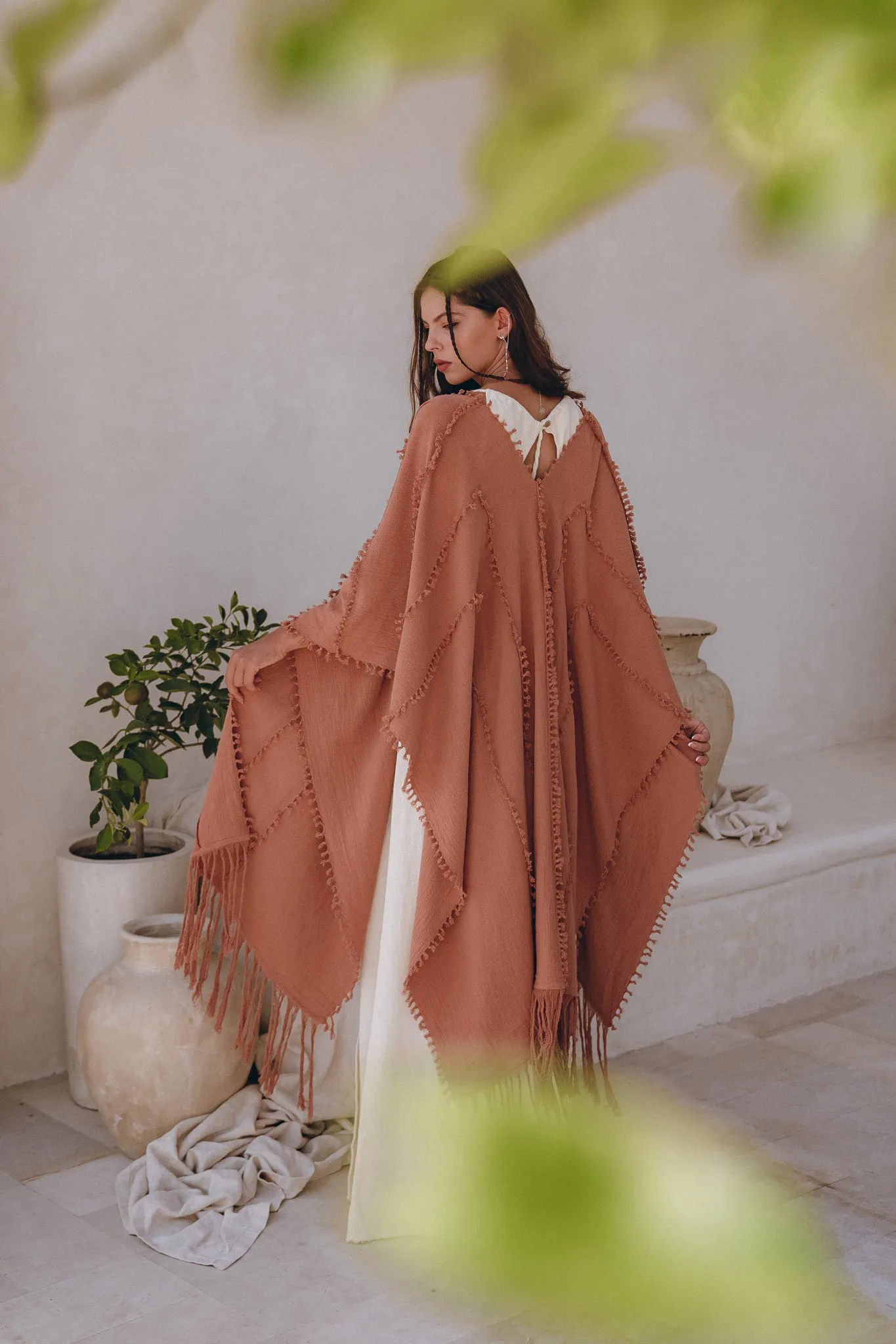 Dusty Pink Poncho Robe • Bridal Cover Up Women • Bohemian Kimono Overcoat