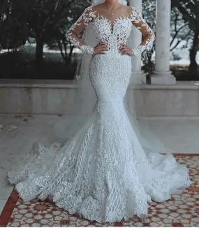 Elegant  Lace  Mermaid Wedding Dress With long Sleeves