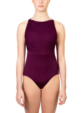 Embroidered Mesh Empire Bateau Neck Leotard