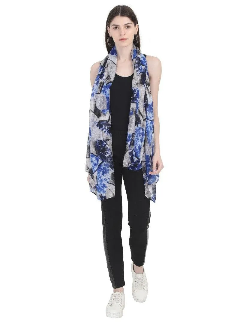 FabSeasons Blue Stylish Nature Printed Cotton Scarves For Women