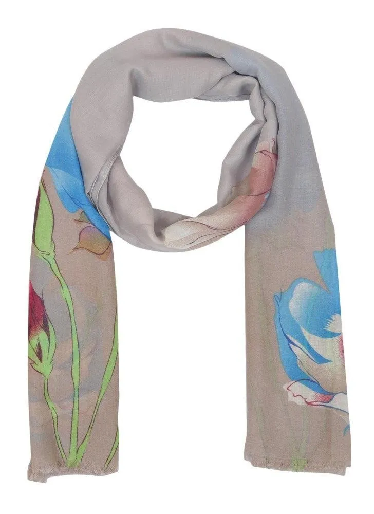 FabSeasons Blue Viscose Colorful Floral Printed Soft & Stylish Scarf