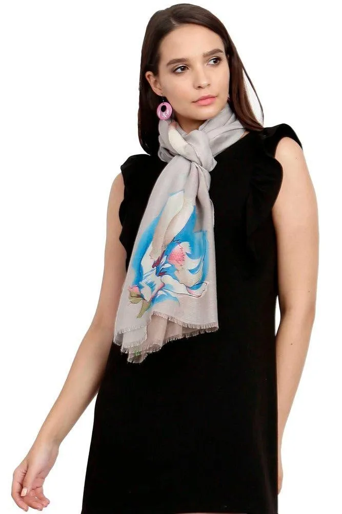 FabSeasons Blue Viscose Colorful Floral Printed Soft & Stylish Scarf