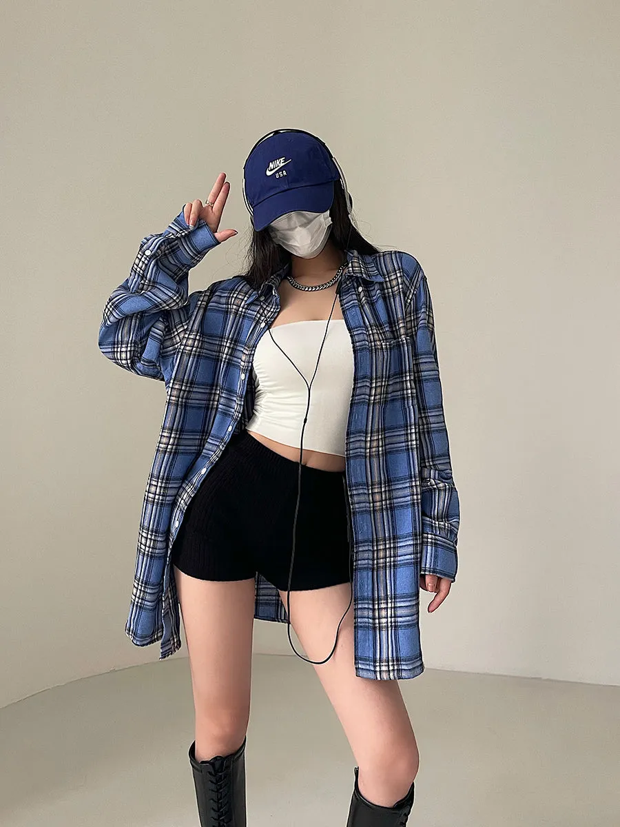 Felix Boyfriend Plaid Blue Green Long Sleeve Office Top