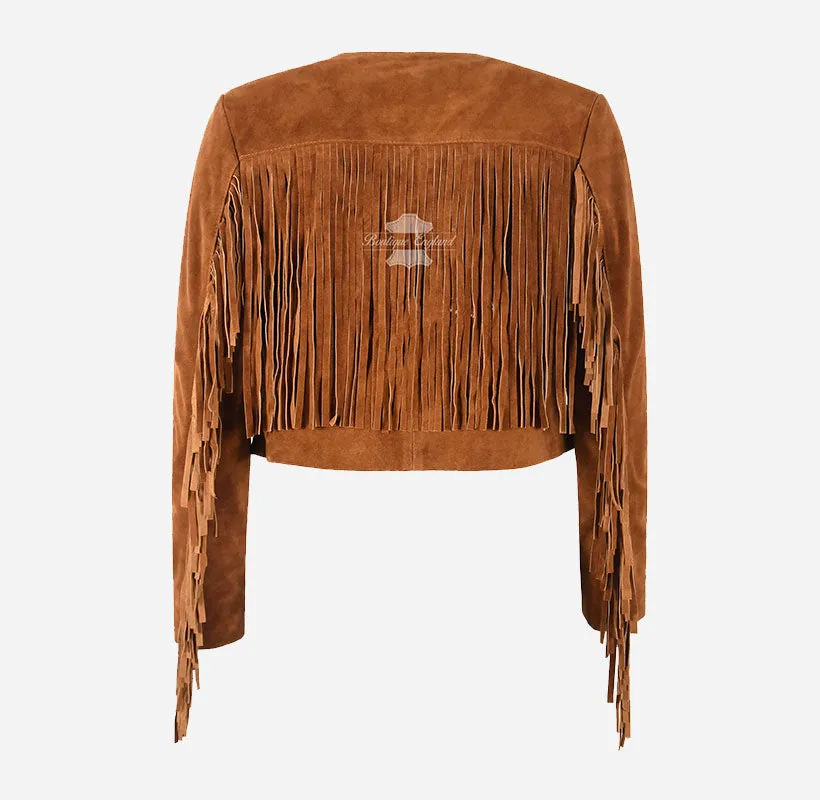 Flecos Fringe Leather Jacket Women Short Body Cropped 90's Suede Jacket