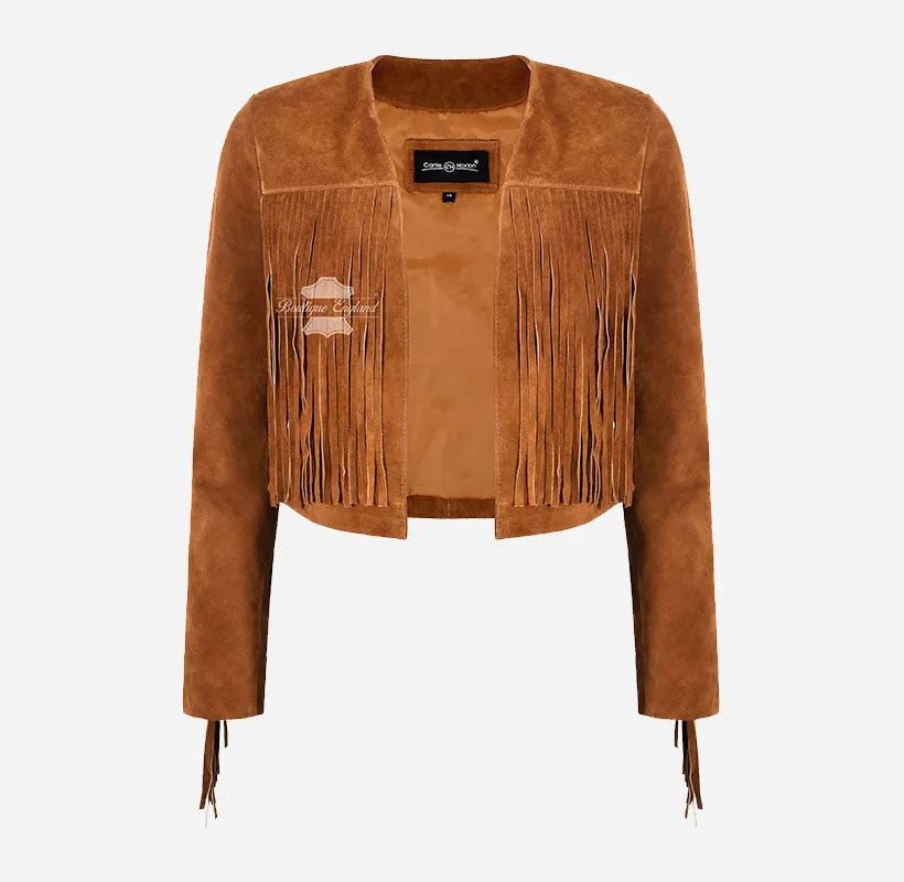 Flecos Fringe Leather Jacket Women Short Body Cropped 90's Suede Jacket