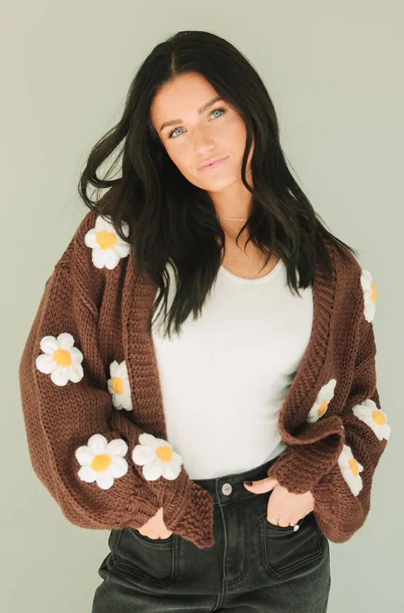 Floral Daisy Wish Brown Cardigan - FINAL SALE