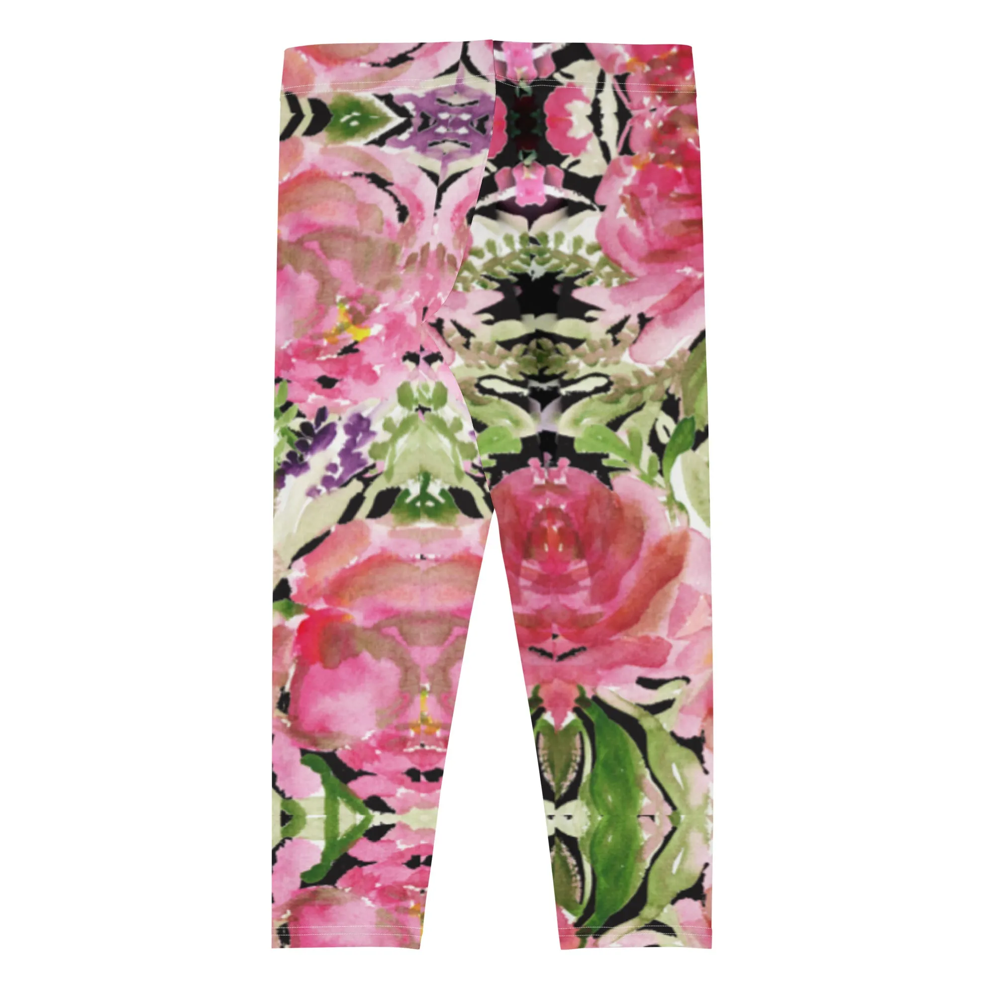 Flower Rose Casual Capri Leggings, Pink Floral Casual Tights Floral Designer Casual 38–40 UPF Capri Leggings Activewear Outfit - Made in USA/EU/MX (US Size: XS-XL)