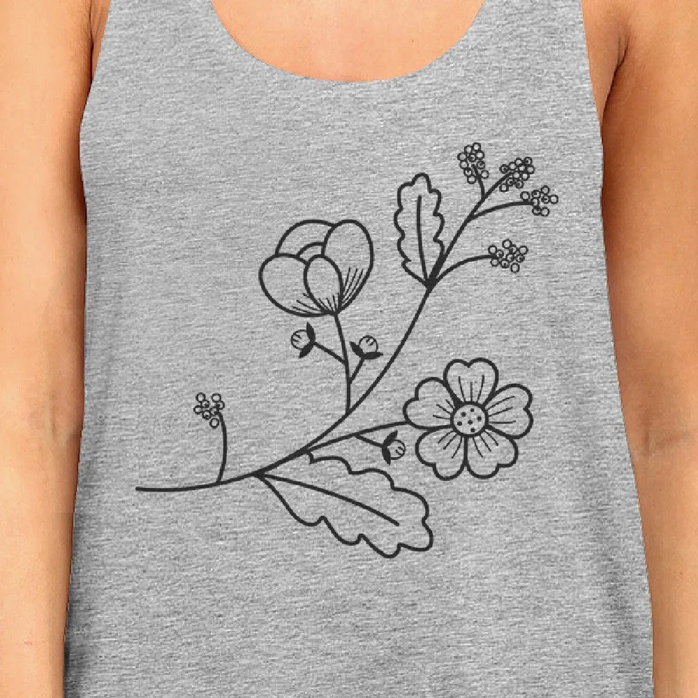 Flower Women's Gray Graphic Tanks Trendy Design Cute Top For Women