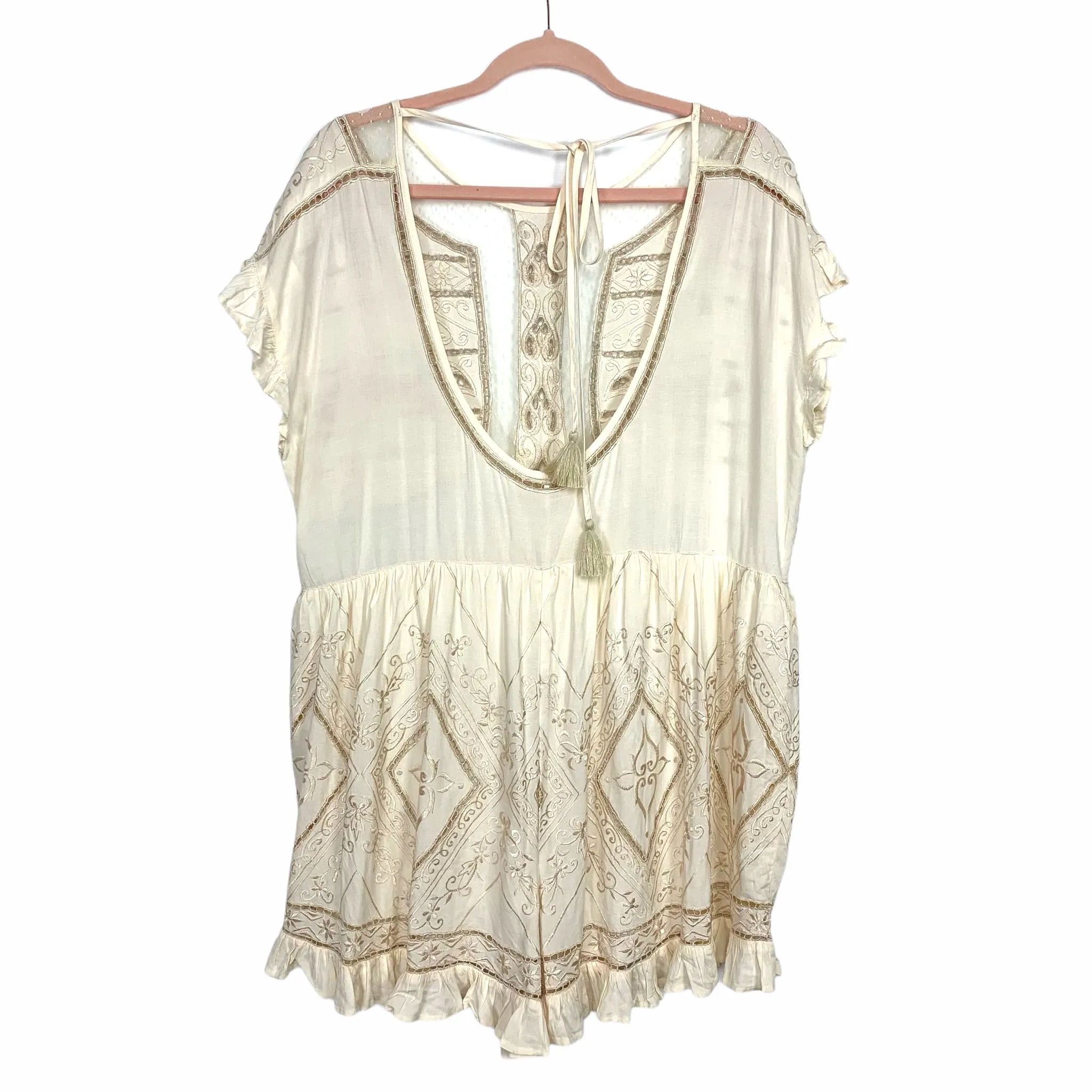 Free People Cream Embroidery Romper NWT- Size S