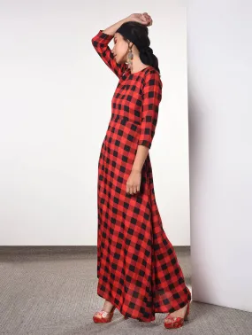 Gingham checkered A-line maxi dress