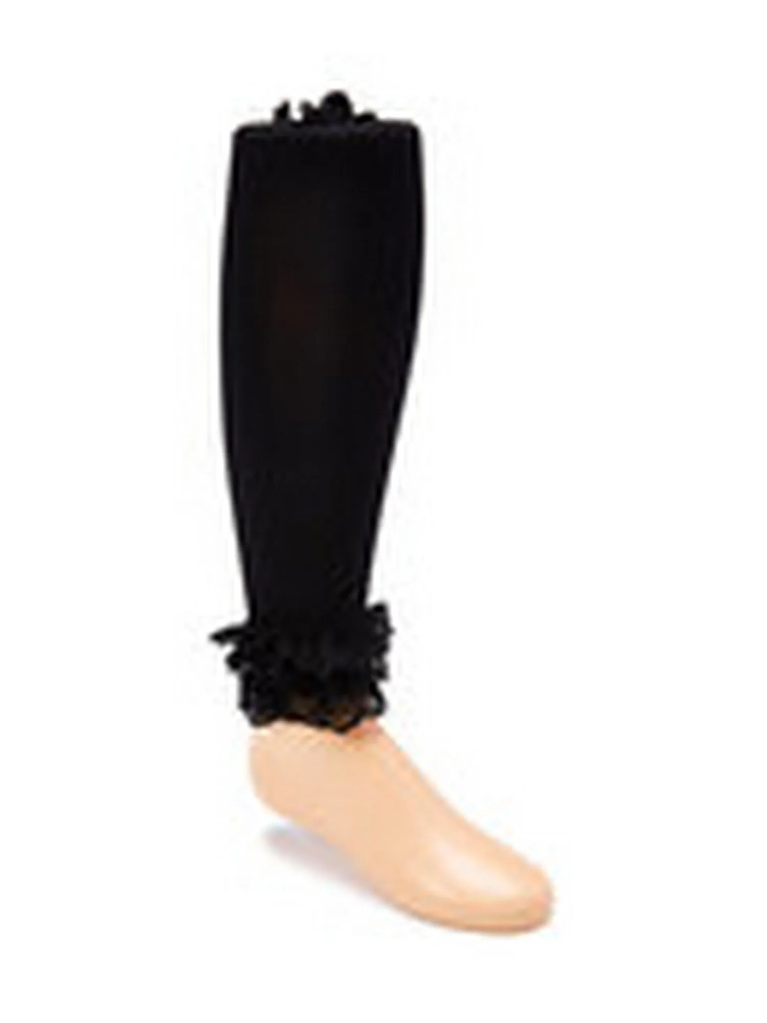 Girls Black Solid Color Ruffle Lace Trim Stylish Tights 1-15