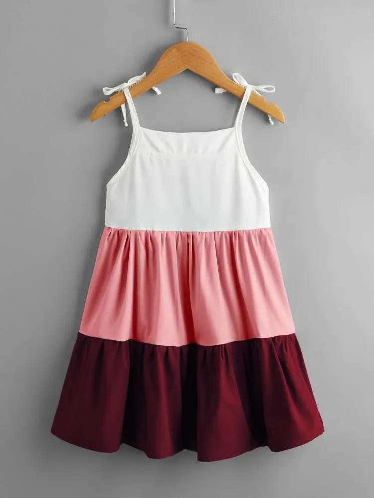 Girls’ Color Block Cami Dress in Red