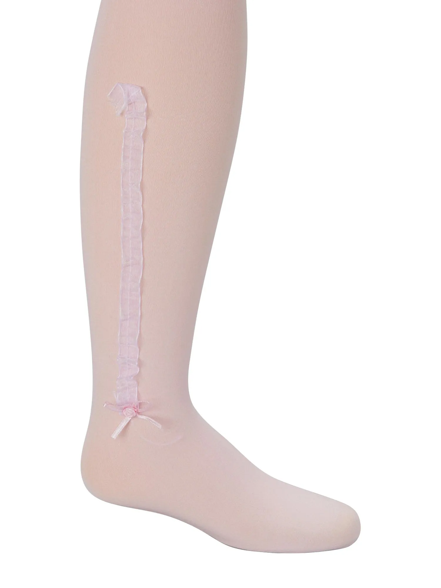 Girls Pink Solid Color Frilly Trim Detail Footed Tights 8-15