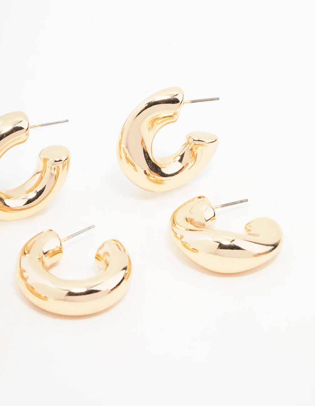 Gold Chunky Mixed Shaped Hoop Earrings 3-Pack