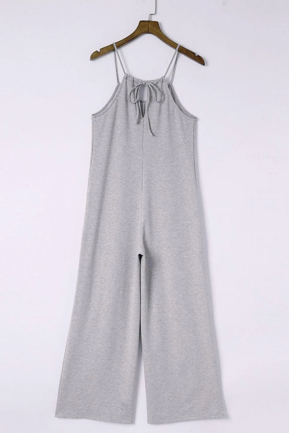 Gray Patch Spaghetti Strap Cotton Jumpsuit with Pockets