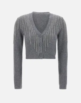 Grey Wool Cardigan with Rhinestones