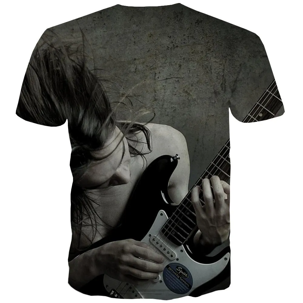 Guitar T-shirt Men Music Tshirts Cool Wooden Tshirt Anime Metal Shirt Print