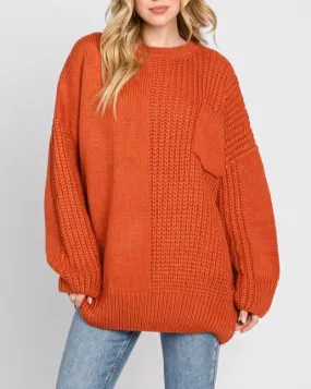 Harvest Time Oversized Cable Knit Sweater in Orange