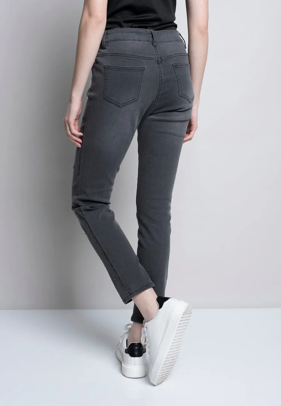 Heart Embellished Full-Length Jeans