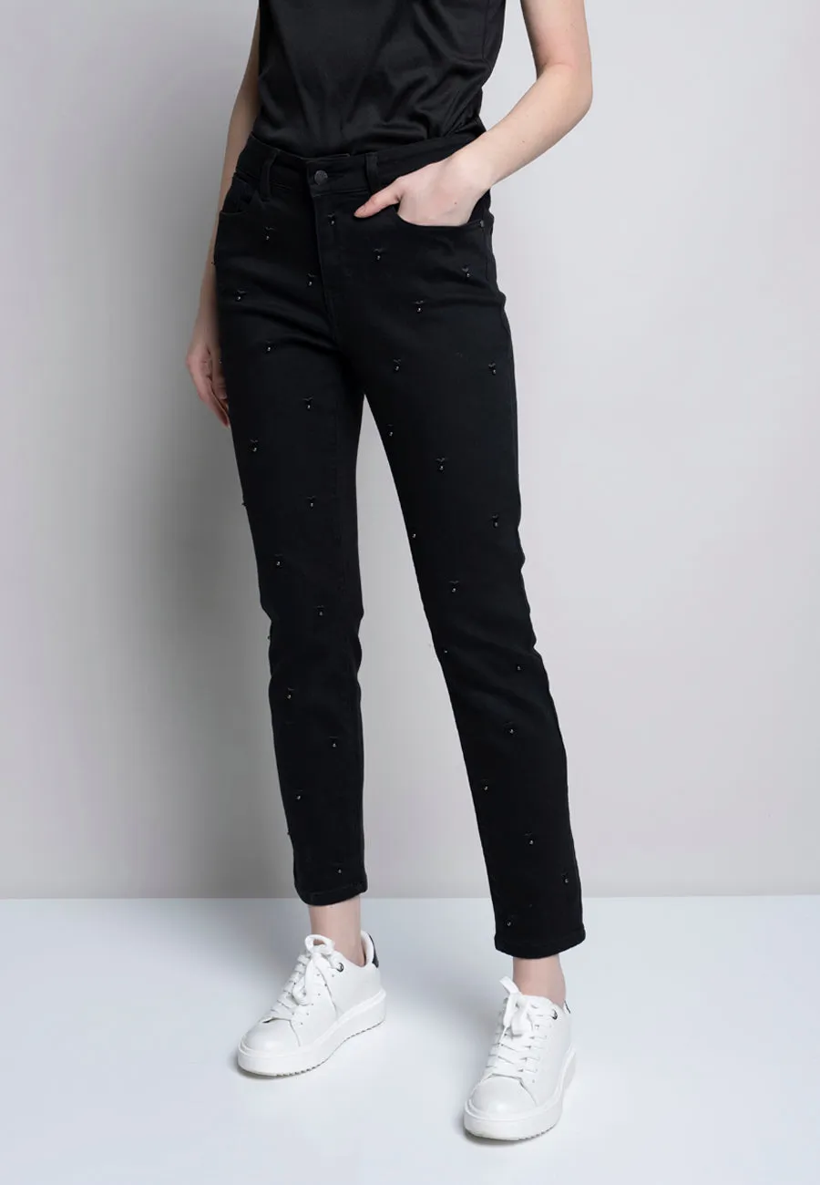 Heart Embellished Full-Length Jeans