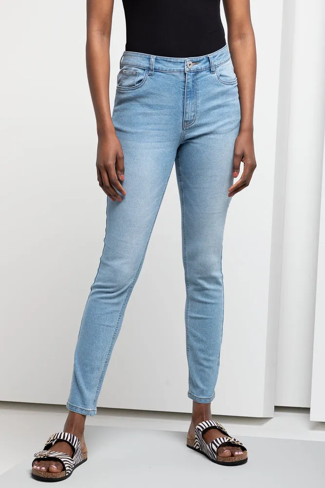 High Rise Skinny Denim Jeans Light Blue