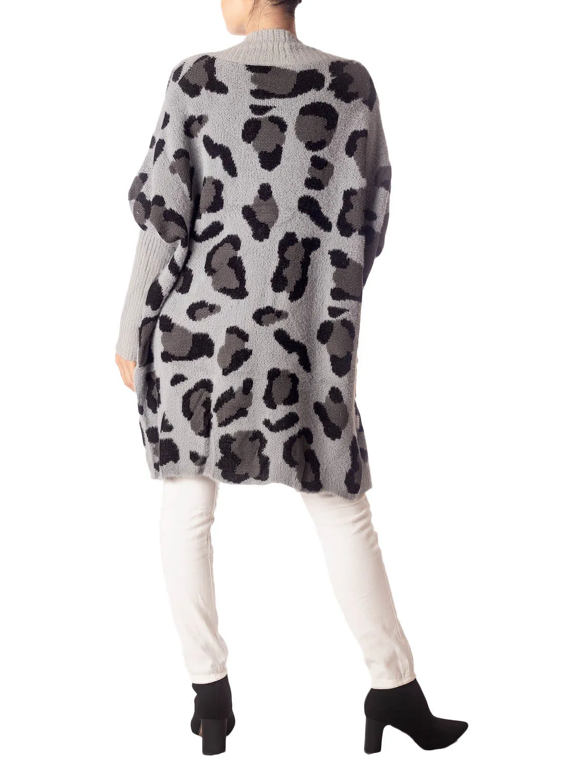 iB-iP Women's Leopard Sweater Loose Oversized Casual Long Sleeve Cardigan