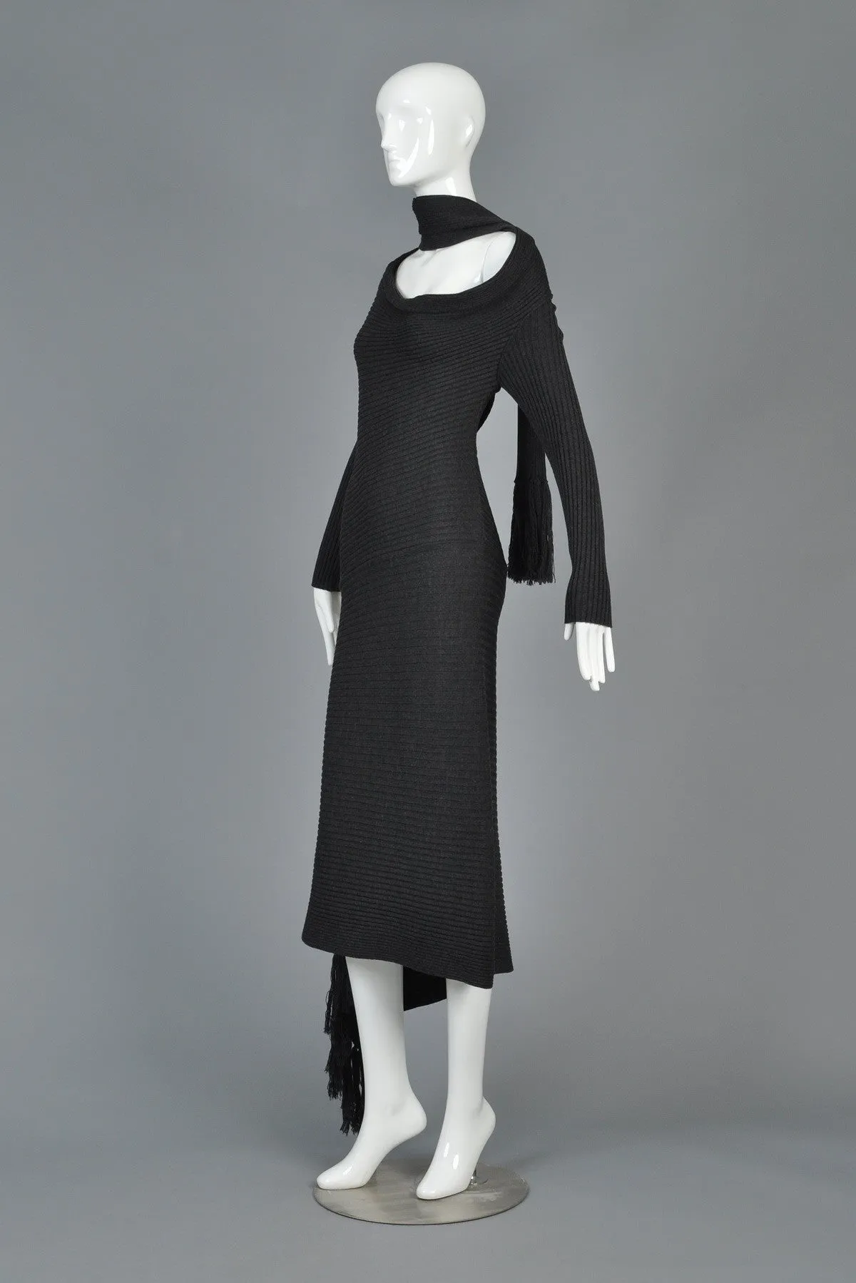 Iconic Jean Paul Gaultier Charcoal Knit Scarf Dress