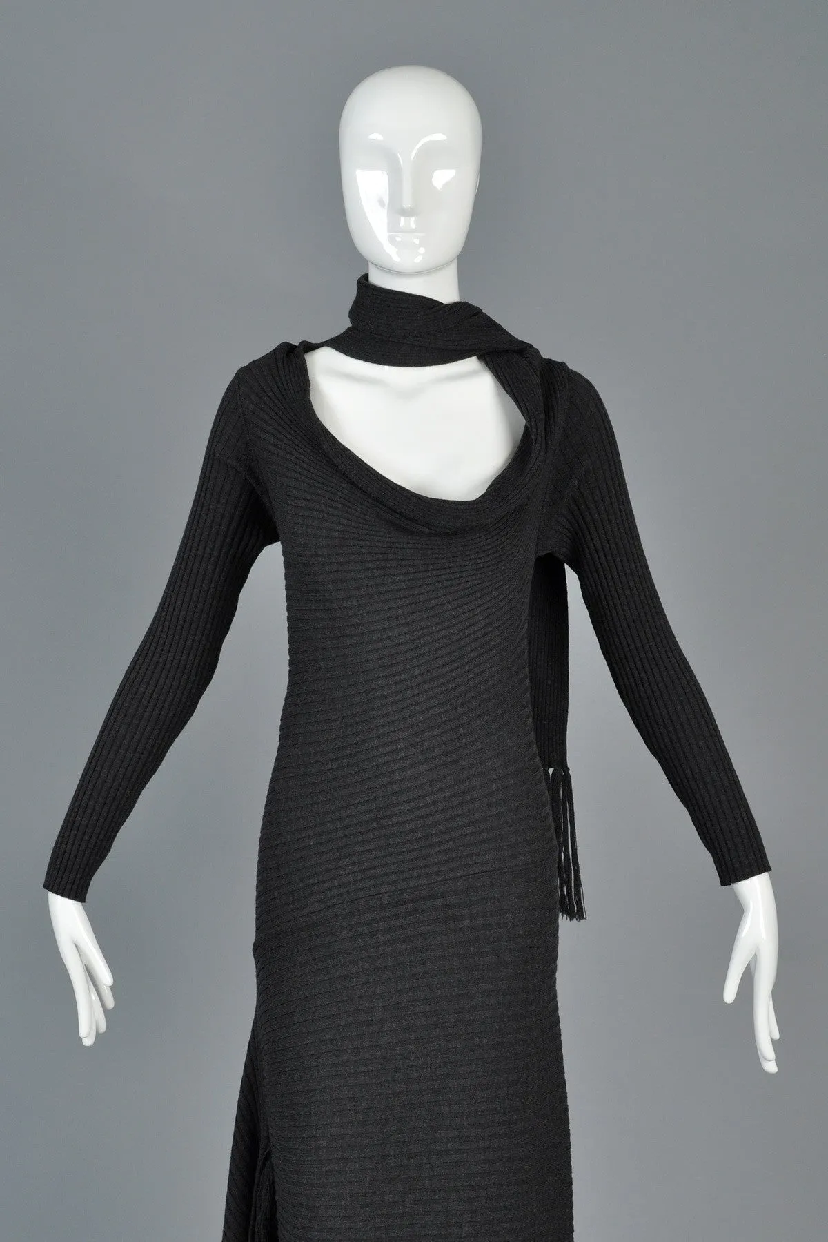 Iconic Jean Paul Gaultier Charcoal Knit Scarf Dress