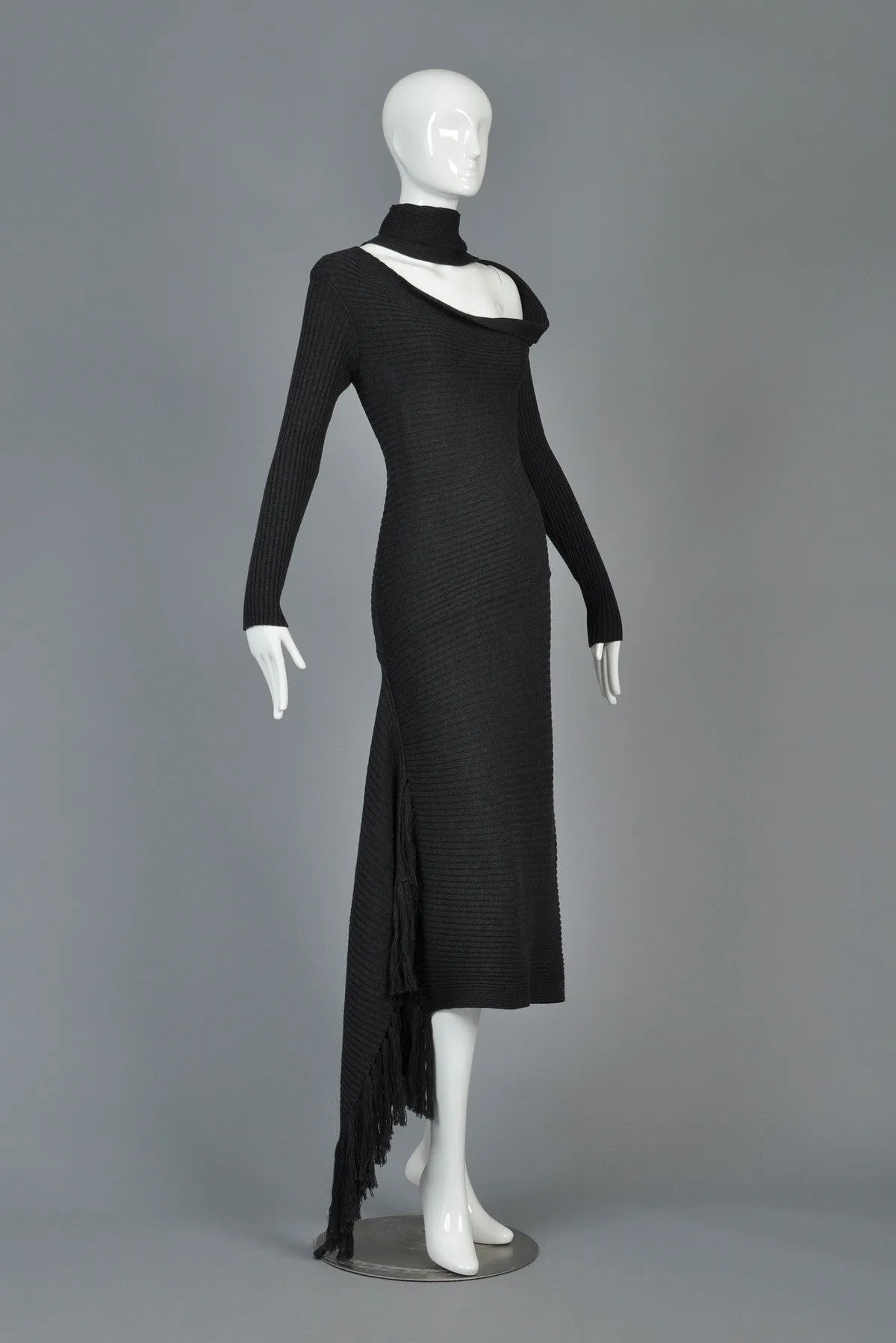 Iconic Jean Paul Gaultier Charcoal Knit Scarf Dress