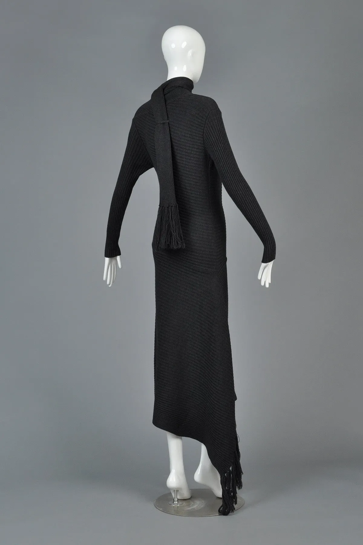 Iconic Jean Paul Gaultier Charcoal Knit Scarf Dress