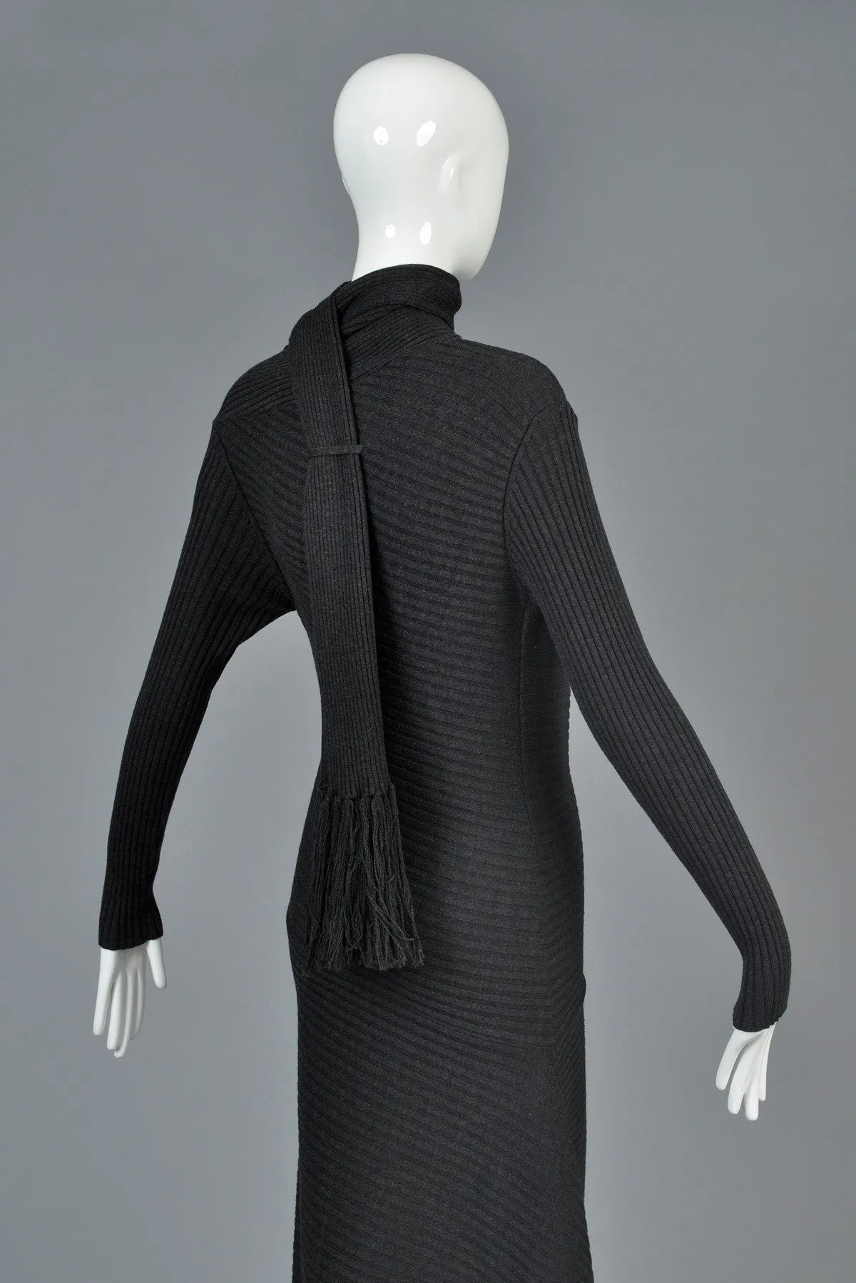 Iconic Jean Paul Gaultier Charcoal Knit Scarf Dress